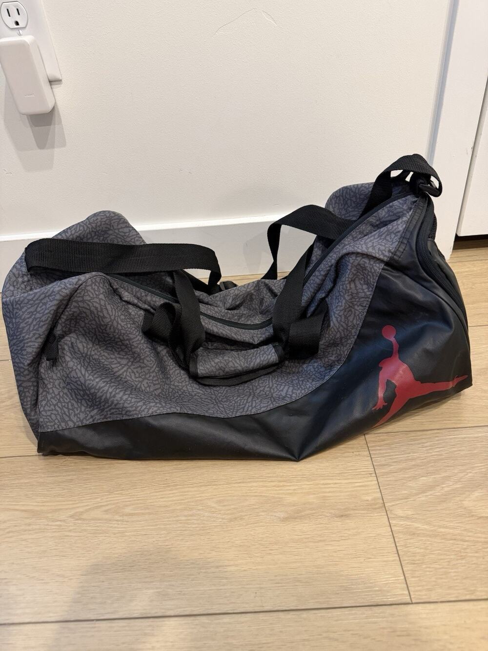 Jordan Gray and Black Duffel Bag with Red Jumpman